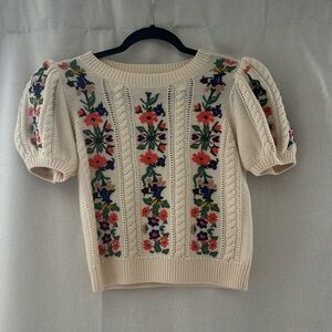 Alice and olivia knit embroidered short sleeve top
